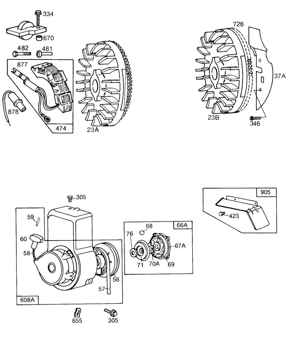 Flywheels,alternator,rewind Diagram and Parts List for 131232-0256-XX  Briggs and Stratton Engine